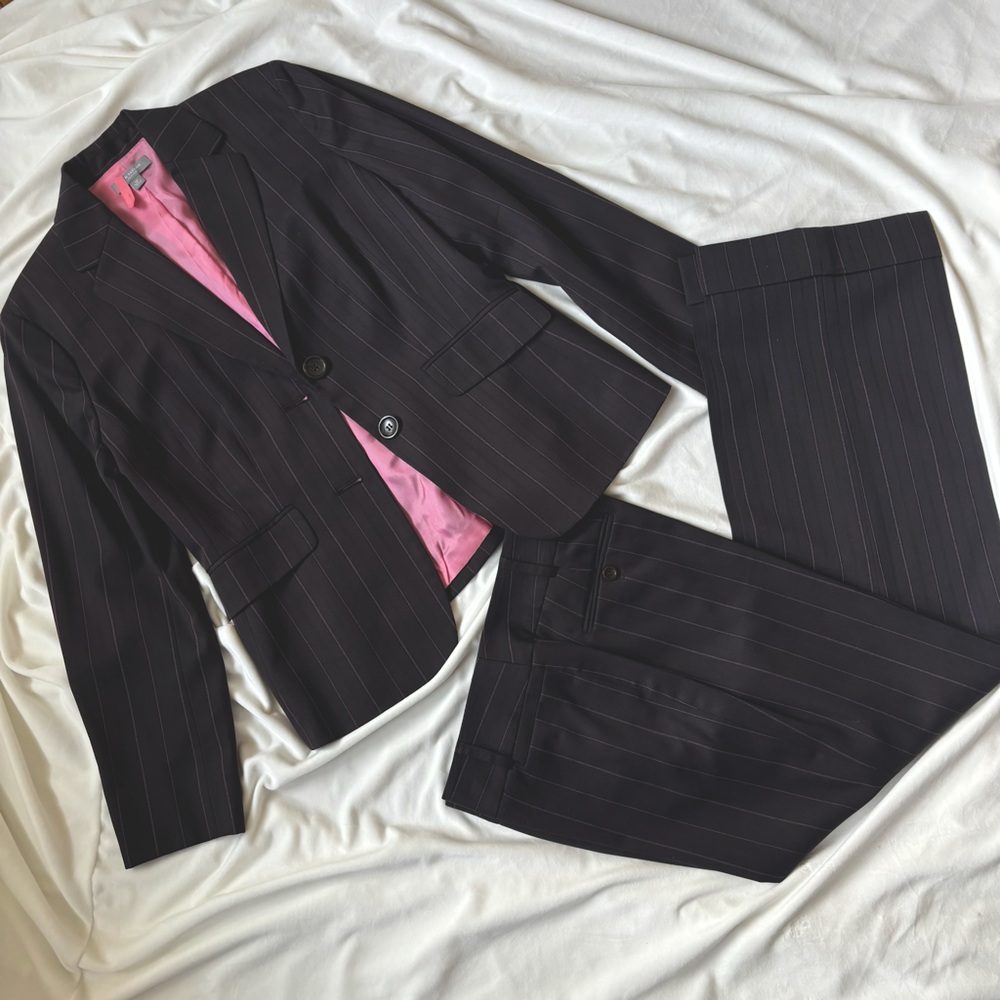 Ann Taylor Straight Pattern Wool Suit with Pink Inner Lining